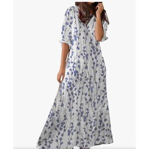 Women's Summer  Sleeve Short Boho Frill Dresses Floral Casual Dress Size-3XL